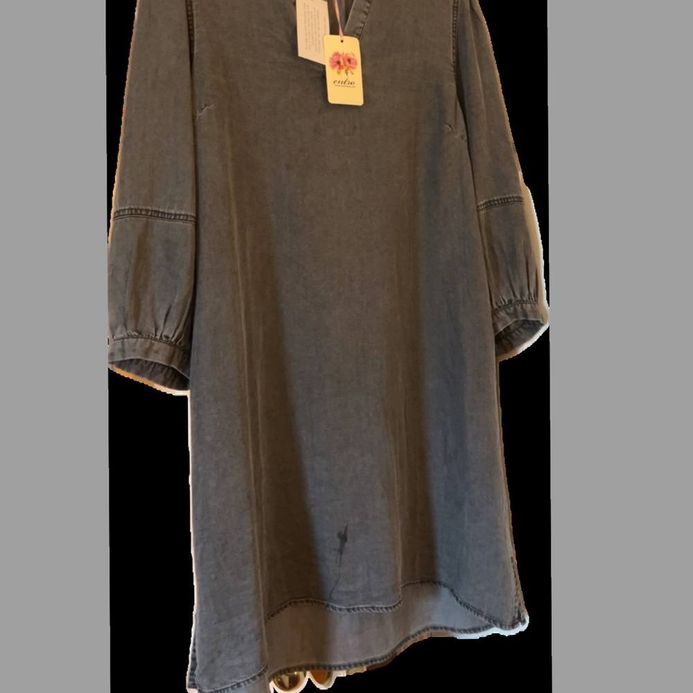 Casual Denim Dress with Balloon Sleeves